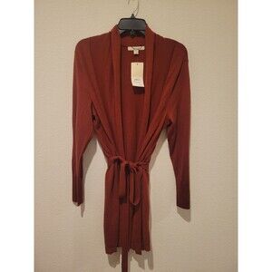 NWT Sejour Women Plus Size 1X Long Cardigan Belt Wool Blend Long Sleeve Burgundy